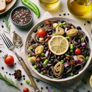black bean pasta and artichoke heart